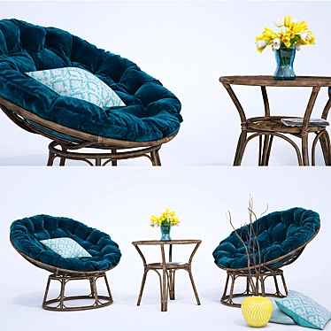 Eco Rattan Chair Set: Natural Beauty 3D model image 1 