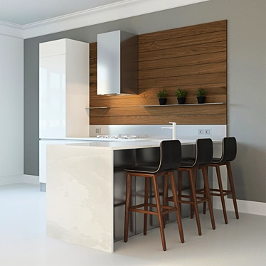 Modern White Kitchen with Peninsula 3D model image 1 