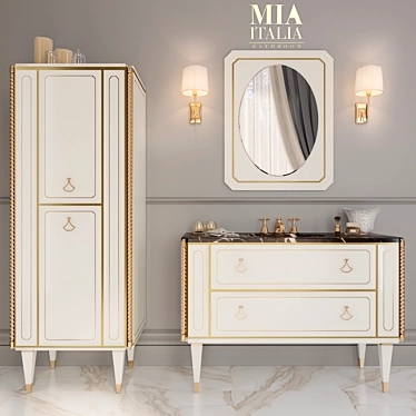 Mia Italia- Petit 01: Stylish Washbasin, Mirror, and Cupboard Set 3D model image 1 