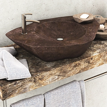 Elegant Stone Washbasin: Polished Geometry, 6 Textures 3D model image 1 