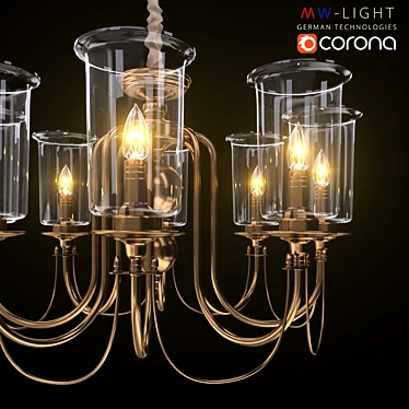 Elegant Brass Chandelier with Glass Shades 3D model image 1 