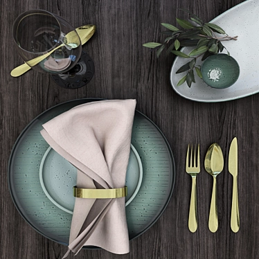 Olive Branch Tableware Set 3D model image 1 