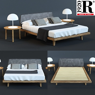  Riva1920 MyBed: Solid Wood and Padded Headboard 3D model image 1 