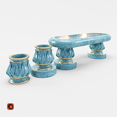 Fish Bench Set with Urn and Fountain Vase 3D model image 1 