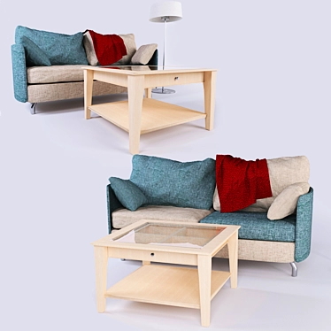 Sleek 2-Seater Sofa with Table 3D model image 1 