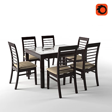 Modern Dining Set with Chairs 3D model image 1 