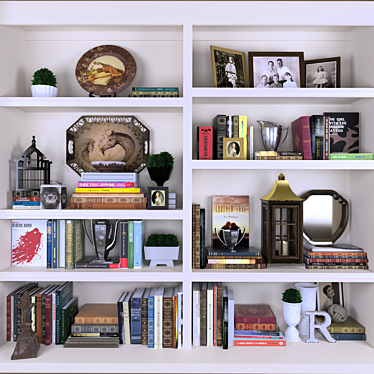 Stylish Bookcase With Books & Decor 3D model image 1 