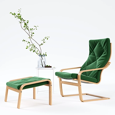 Poäng Chair, Footstool & Serving Table Set 3D model image 1 