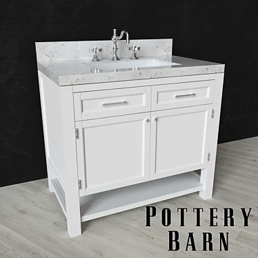 Modern Rustic Sink Console with Cross-Handle Faucet 3D model image 1 