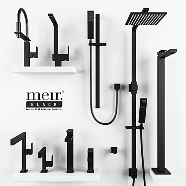 Sleek Matte Black Bathroom Set 3D model image 1 