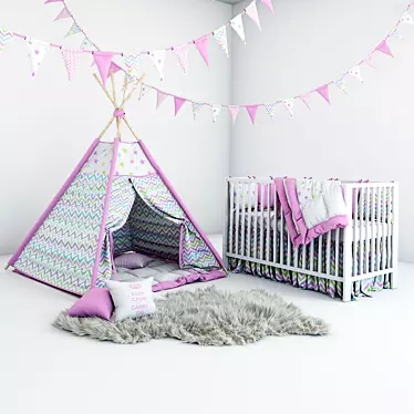 Cozy Nursery Set: Wigwam, Fur Coat, Cot 3D model image 1 