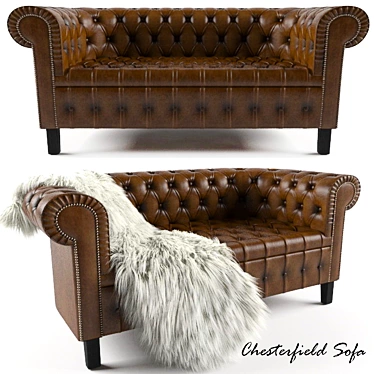 Vintage English Leather Chesterfield Loveseat 3D model image 1 