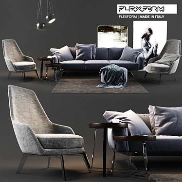 Flexform 9-Piece Furniture Set 3D model image 1 