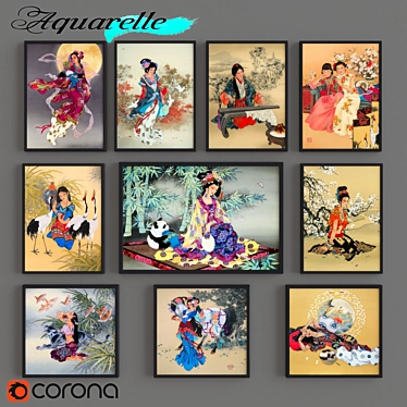 Title: Chinese Beauties Aquarelle Art 3D model image 1 