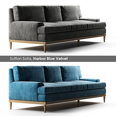 Harbor Blue Velvet Sutton Sofa 3D model image 1 