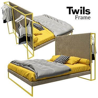 Twils Frame Bed: Metal, Wood, Fabric Finish 3D model image 1 