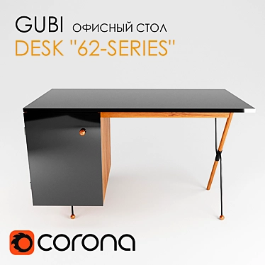 Gubi Desk 62-Series: Elegant Walnut and Black Office Table 3D model image 1 