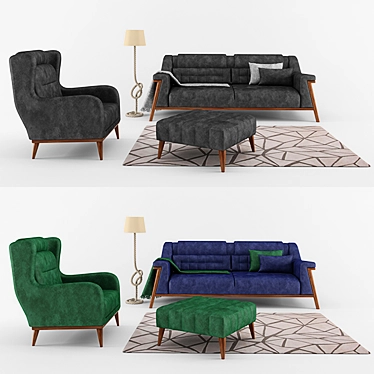 Modern Couple Sofa Set 3D model image 1 