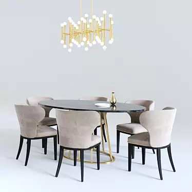 Elegant Aile Table with Meurice Chandelier 3D model image 1 