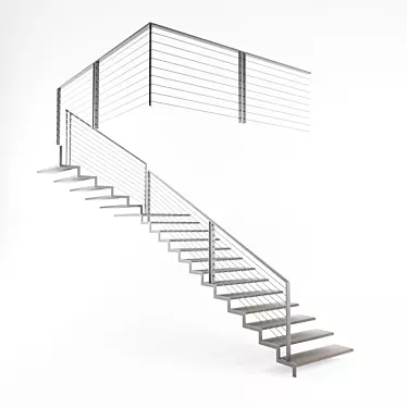 Sleek Wood & Metal Staircase 3D model image 1 