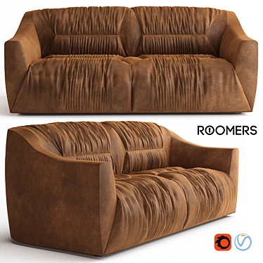 Luxury Ruffled Leather Sofa 3D model image 1 