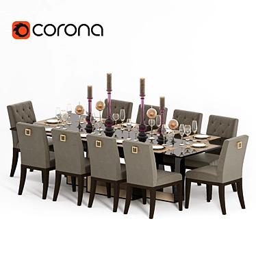 Elegant 3-Piece Dining Set 3D model image 1 