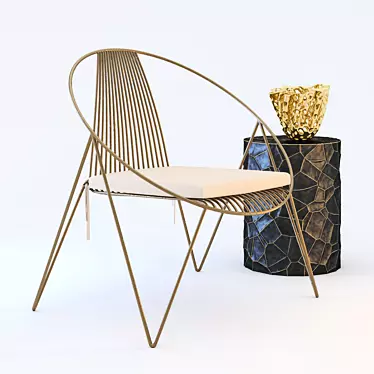 Arteriors Kit: Ginger Chair, Rudd Stool, Alma Vase 3D model image 1 