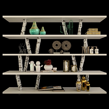 Rustic Elegance Birch Bookcase 3D model image 1 