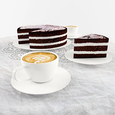 Decadent Chocolate Cake & Cappuccino 3D model image 1 