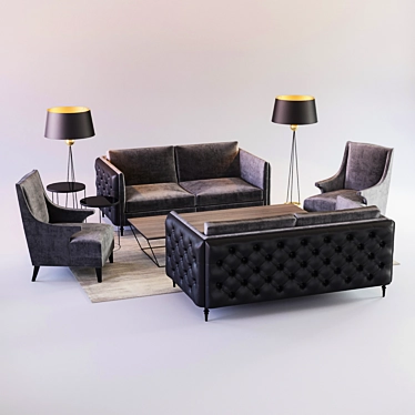 Elegant Winston Sofa & Armchair Set 3D model image 1 