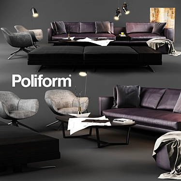 Poliform Set 04: Elegant & Versatile Sofa Set 3D model image 1 