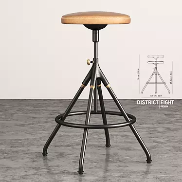 Rustic Industrial Leather Counter Stool 3D model image 1 