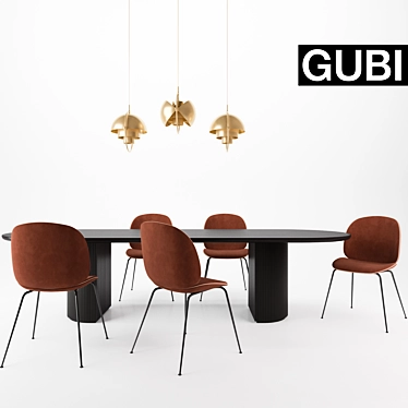 Timeless Elegance: Gubi Beetle Chair | Moon Table | Multi-Lite Pendant 3D model image 1 