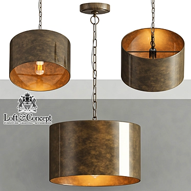 RH Antiqued Metal Drum Pendant, Brown 3D model image 1 