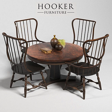 Hooker Furniture Dining Room Sanctuary Spindle Back Side Chair, Arm Chair-Ebony, Table - Ebony & Copper,