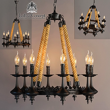 Rustic Rope & Metal 8-Light Chandelier 3D model image 1 