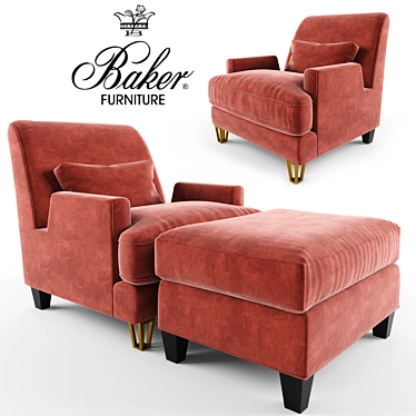 Luxury Almandine Lounge Chair & Villa Ottoman Set 3D model image 1 