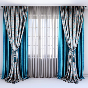 Turquoise Velvet Curtains with Brush 3D model image 1 