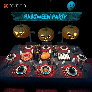 Haunted Halloween Table Setting 3D model image 1 
