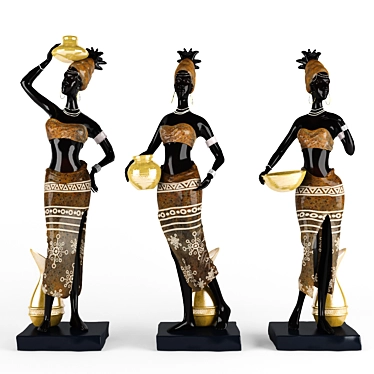 African Lady Figurine Trio 3D model image 1 