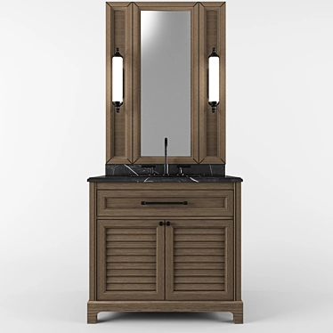 Dark Wood 90cm Bathroom Vanity 3D model image 1 