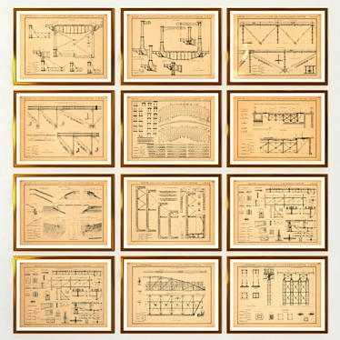 Imperial Drawings in Bronze Frames 3D model image 1 