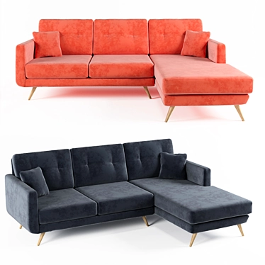 Velvet Sofa in Pink, Grey, or Dark Blue 3D model image 1 