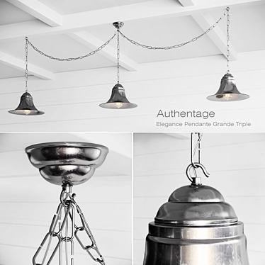 Elegant Triple Pendant Light 3D model image 1 