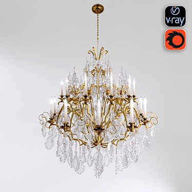 Elegant Crystal Gold Chandelier 3D model image 1 