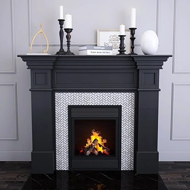 Sleek Black Edition Fireplace 3D model image 1 