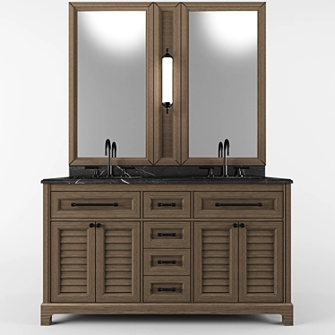 Sleek Dark Double Sink Bathroom Vanity 3D model image 1 