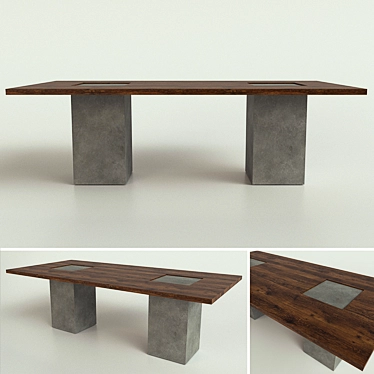 Wooden Table with Concrete Legs 3D model image 1 