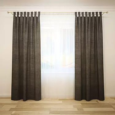 Straight Curtains with Tulle 3D model image 1 