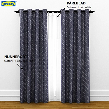 Elegant Floral Curtains: Nunnerort and ParlBlad 3D model image 1 